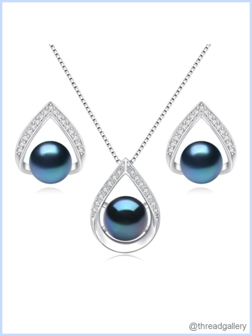 Pearl Necklace and Earrings Set 925 Sterling Silver Hypoallergenic Gift Box
